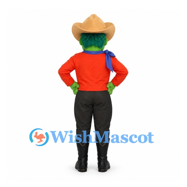 Goblin Mascot Costume with Green Face and Cowboy Hat
