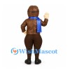 Pilot Mascot Costume with Brown Aviator Jacket and Blue Scarf