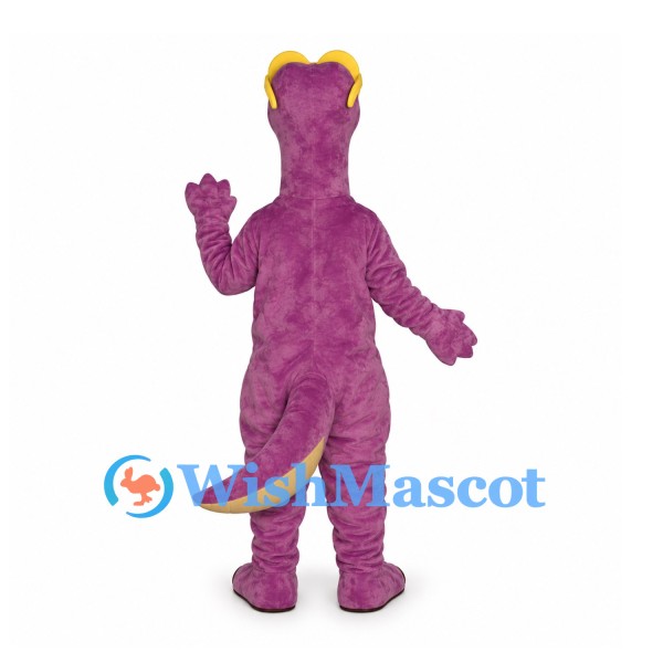 Dragon Mascot Costume in Purple with Yellow Sunglasses