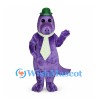Dinosaur Mascot Costume in Purple with Green Hat and Necktie