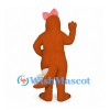 Dinosaur Mascot Costume in Orange with Pink Bow and White Belly