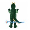Dragon Mascot Costume in Dark Green with Pale Face and Yellow Belly