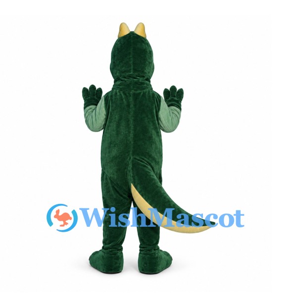 Dragon Mascot Costume in Dark Green with Pale Face and Yellow Belly