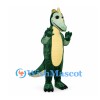 Dragon Mascot Costume in Dark Green with Pale Face and Yellow Belly