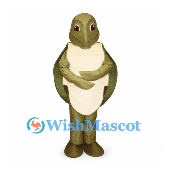 Turtle Mascot Costume in Olive Green with Large Rounded Shell
