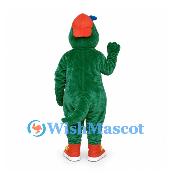 Dragon Mascot Costume with Yellow Muzzle and Red Baseball Cap