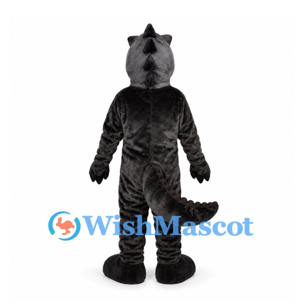 Dinosaur Mascot Costume in Black with Gray Belly and Pointed Teeth