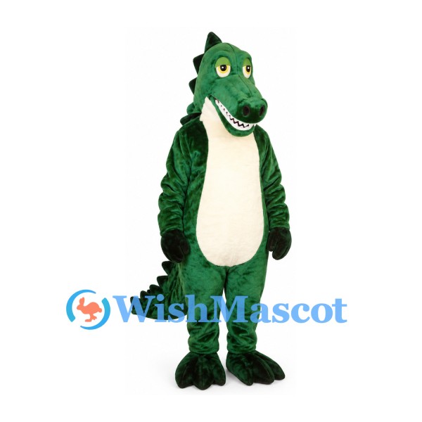 Crocodile Mascot Costume in Green with Cream Belly and Back Spikes