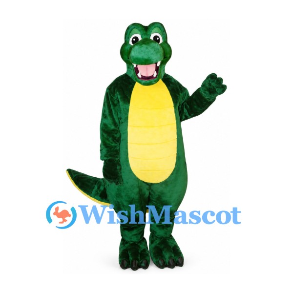 Crocodile Mascot Costume in Dark Green with Yellow Belly