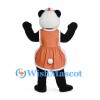 Panda Mascot Costume with Orange Apron Dress and Flower