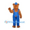 Bear Mascot Costume with Blue Overalls and Matching Cap