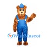 Bear Mascot Costume with Blue Overalls and Matching Cap