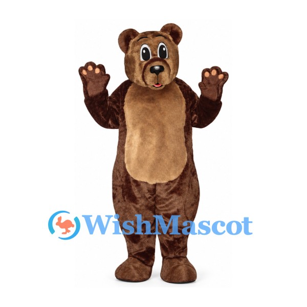 Bear Mascot Costume in Dark Brown with Tan Belly and Paw Pads