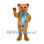 Bear Mascot Costume in Gold with Shiny Blue Ribbon
