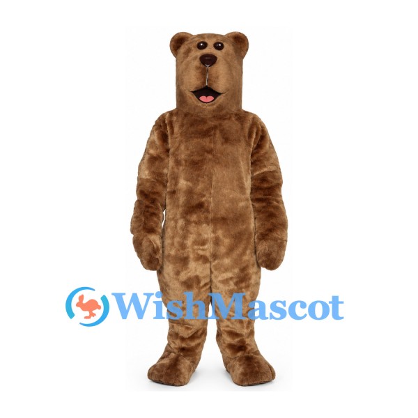 Bear Mascot Costume in Brown with Long Snout and Open Mouth