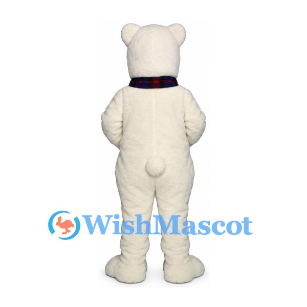 Bear Mascot Costume in White with Tartan Scarf