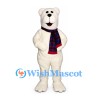 Bear Mascot Costume in White with Tartan Scarf