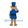 Bear Mascot Costume with Blue Soldier Coat and Tall Hat