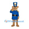 Bear Mascot Costume with Blue Soldier Coat and Tall Hat