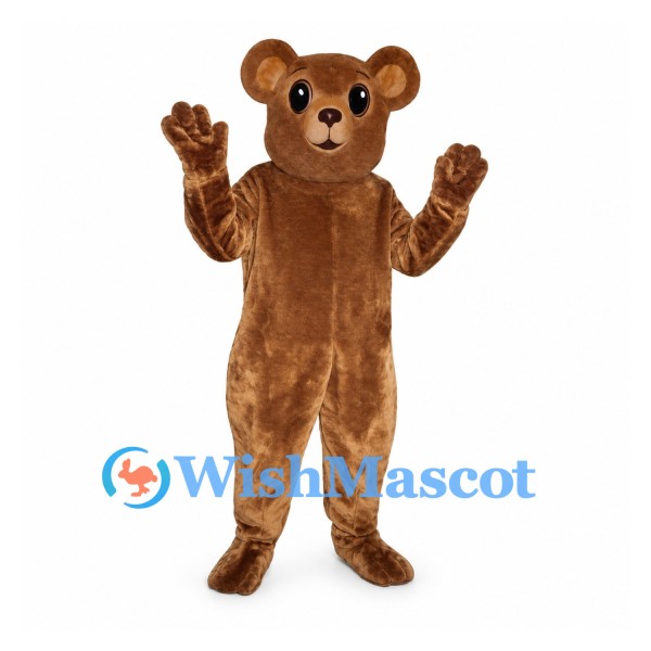 Bear Mascot Costume in Brown with Round Ears and Black Nose