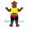 Bear Mascot Costume with Yellow Vest and Red Fez