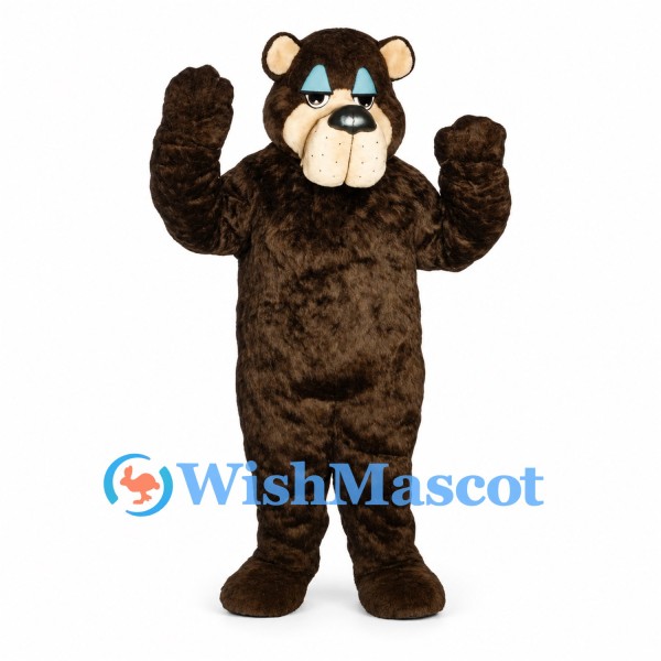 Bear Mascot Costume in Dark Brown with Blue Eyes and Cream Muzzle