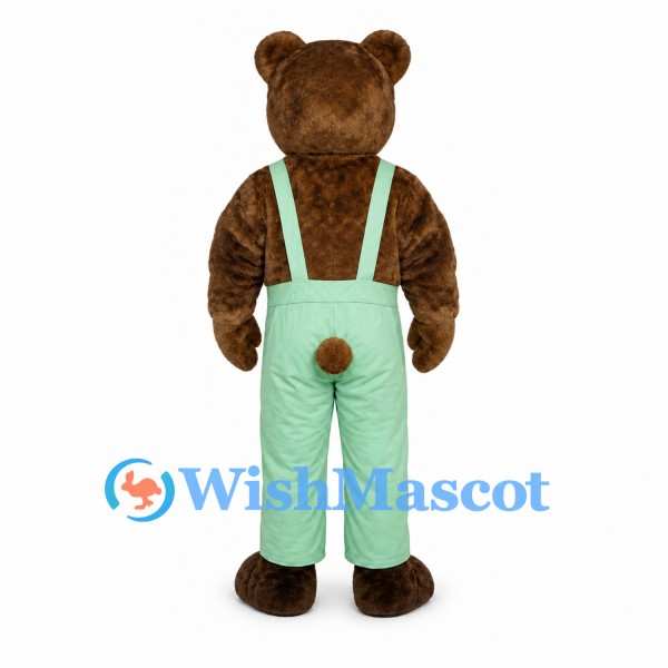 Bear Mascot Costume with Mint Green Overalls
