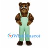 Bear Mascot Costume with Mint Green Overalls