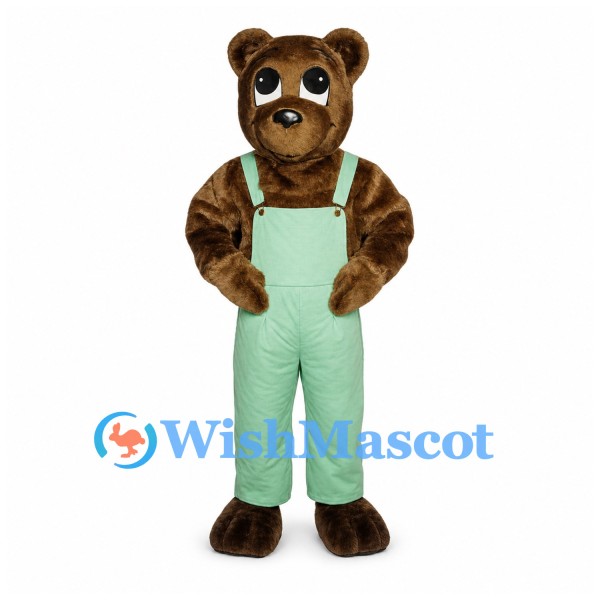 Bear Mascot Costume with Mint Green Overalls