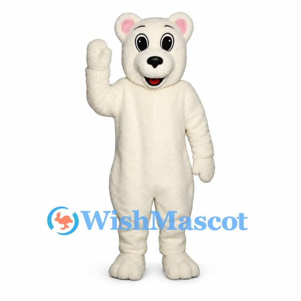 Bear Mascot Costume in White with Pink Inner Ears