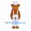 Bear Mascot Costume with White Overalls and Red Bow Tie