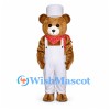 Bear Mascot Costume with White Overalls and Red Bow Tie