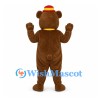 Bear Mascot Costume with Yellow Tie and Red Striped Hat