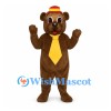 Bear Mascot Costume with Yellow Tie and Red Striped Hat