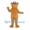 Bear Mascot Costume in Tan with Blue and White Baseball Cap