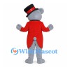 Bear Mascot Costume in Gray with Red Tailcoat and Black Top Hat