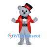 Bear Mascot Costume in Gray with Red Tailcoat and Black Top Hat
