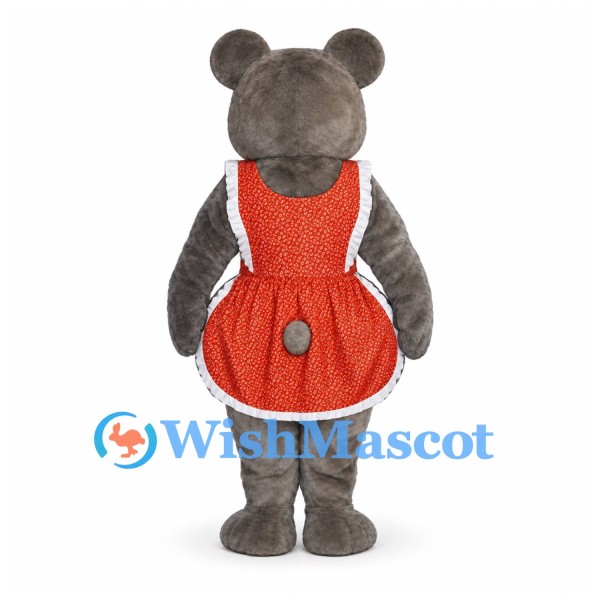 Bear Mascot Costume in Gray with Orange Apron Dress