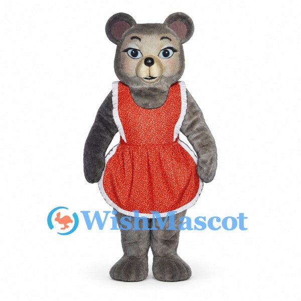 Bear Mascot Costume in Gray with Orange Apron Dress