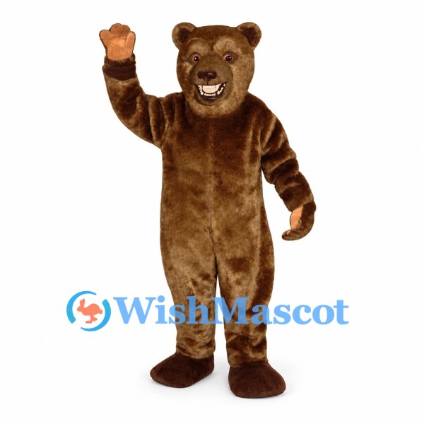 Bear Mascot Costume in Brown with Open Mouth and Rounded Belly