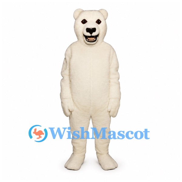 Bear Mascot Costume in Cream with Fierce Face and White Teeth
