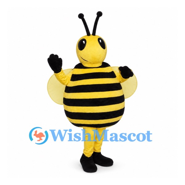 Bee Mascot Costume with Round Striped Belly and Yellow Wings