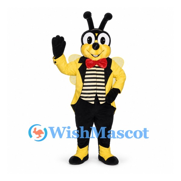 Bee Mascot Costume with Yellow Jacket and Red Bow Tie