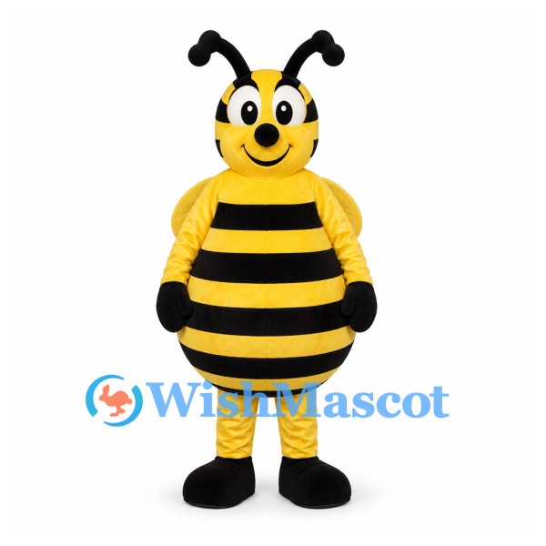 Bee Mascot Costume with Rounded Yellow and Black Striped Body