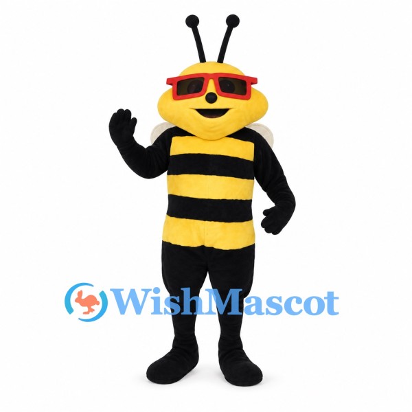 Bee Mascot Costume with Orange Sunglasses and White Wings