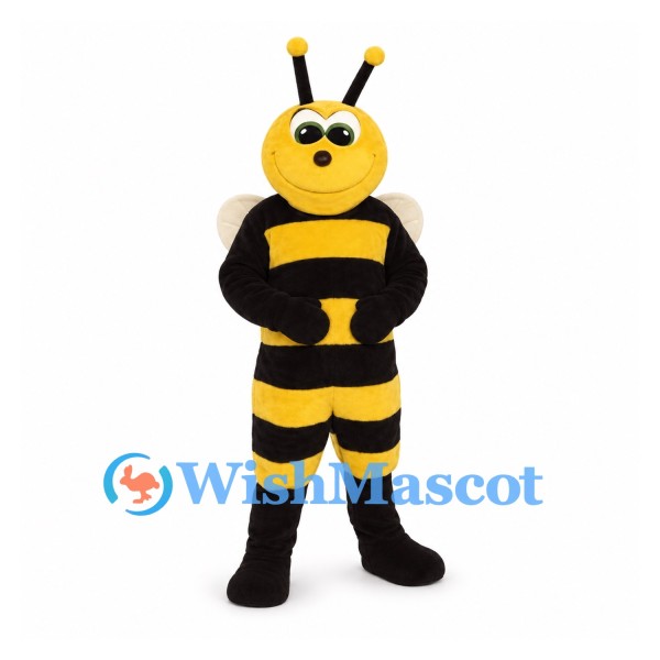 Bee Mascot Costume with Yellow Face and White Oval Wings