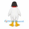 Duck Mascot Costume in White with Brown Aviator Hat and Red Scarf