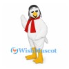 Duck Mascot Costume in White with Brown Aviator Hat and Red Scarf