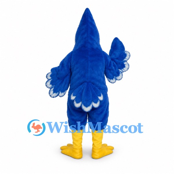 Blue Jay Mascot Costume with Blue Crest and White Wing Trim