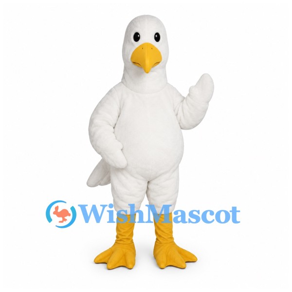 Duck Mascot Costume in White with Yellow Bill and Feet